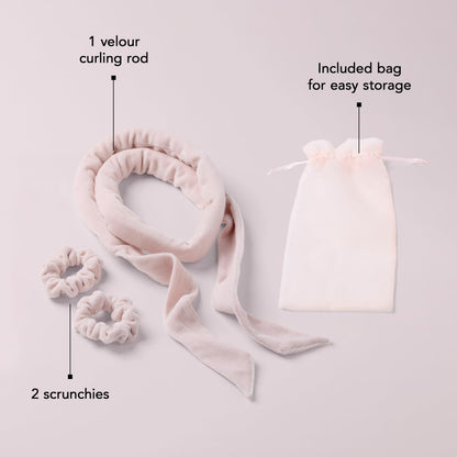 The Hair Edit Heatless Soft Ribbon Curl Set – Overnight Curling Rod with 2 Velour Scrunchies for Damage-Free Curls, No Heat Hair Curler for Women, 69" Long for Long & Medium Hair (Pink, 1.5 Inch) Avelisse