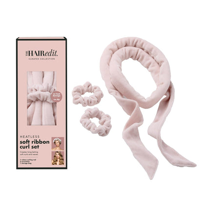 The Hair Edit Heatless Soft Ribbon Curl Set – Overnight Curling Rod with 2 Velour Scrunchies for Damage-Free Curls, No Heat Hair Curler for Women, 69" Long for Long & Medium Hair (Pink, 1.5 Inch) Avelisse