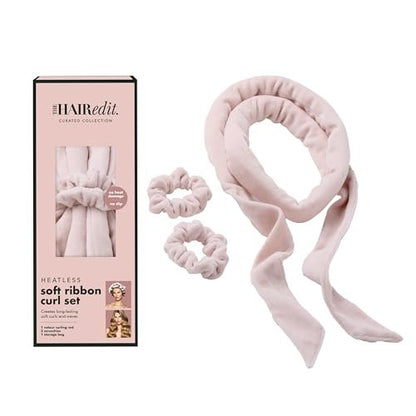 The Hair Edit Heatless Soft Ribbon Curl Set – Overnight Curling Rod with 2 Velour Scrunchies for Damage-Free Curls, No Heat Hair Curler for Women, 69" Long for Long & Medium Hair (Pink, 1.5 Inch) Avelisse