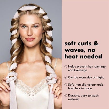 The Hair Edit Heatless Soft Ribbon Curl Set – Overnight Curling Rod with 2 Velour Scrunchies for Damage-Free Curls, No Heat Hair Curler for Women, 69" Long for Long & Medium Hair (Pink, 1.5 Inch) Avelisse