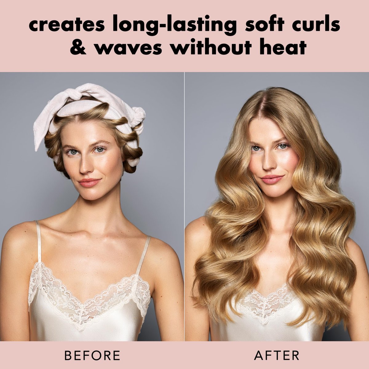 The Hair Edit Heatless Soft Ribbon Curl Set – Overnight Curling Rod with 2 Velour Scrunchies for Damage-Free Curls, No Heat Hair Curler for Women, 69" Long for Long & Medium Hair (Pink, 1.5 Inch) Avelisse