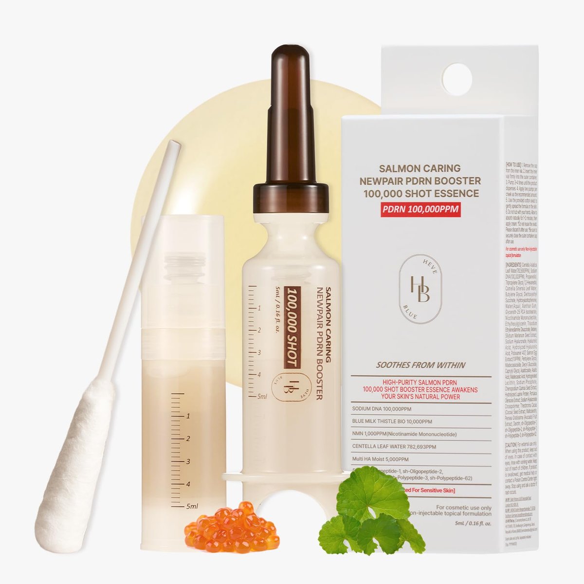 HEVEBLUE Salmon Caring Centella New Pair PDRN Booster 100,000 Shot Essence – Korean Skincare Serum for Skin Restoration and Texture Refinement Avelisse