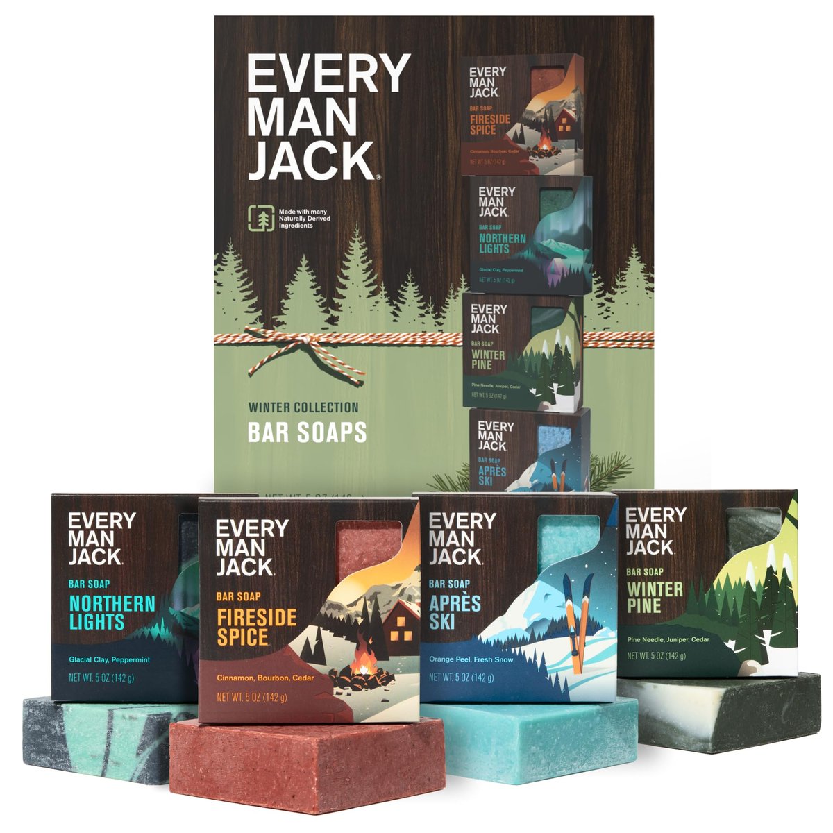 Every Man Jack Cold Processed Bar Soap Variety Gift Set – Invigorating Winter Scents – 5 oz (Pack of 4) Avelisse