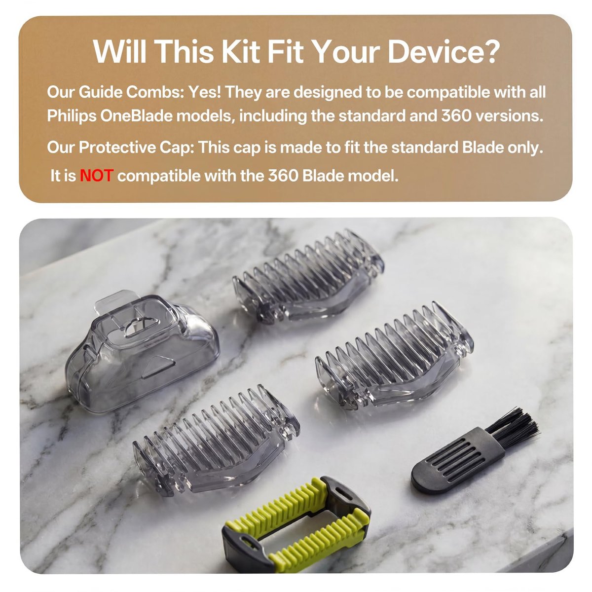 KIONCARE Guards Kit Plus for Philips Norelco OneBlade – 6 Size Guide Combs, Replacement Body Comb, Protective Cap & Organizer Stand - görsel 8