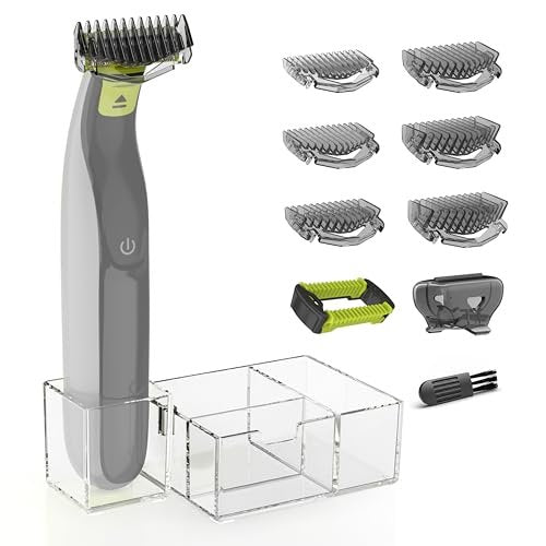 KIONCARE Guards Kit Plus for Philips Norelco OneBlade – 6 Size Guide Combs, Replacement Body Comb, Protective Cap & Organizer Stand - görsel 1