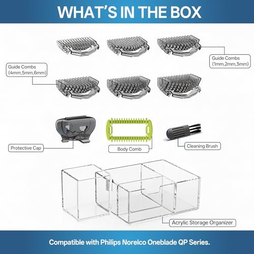 KIONCARE Guards Kit Plus for Philips Norelco OneBlade – 6 Size Guide Combs, Replacement Body Comb, Protective Cap & Organizer Stand - görsel 9