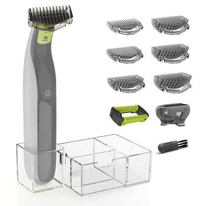 KIONCARE Guards Kit Plus for Philips Norelco OneBlade – 6 Size Guide Combs, Replacement Body Comb, Protective Cap & Organizer Stand