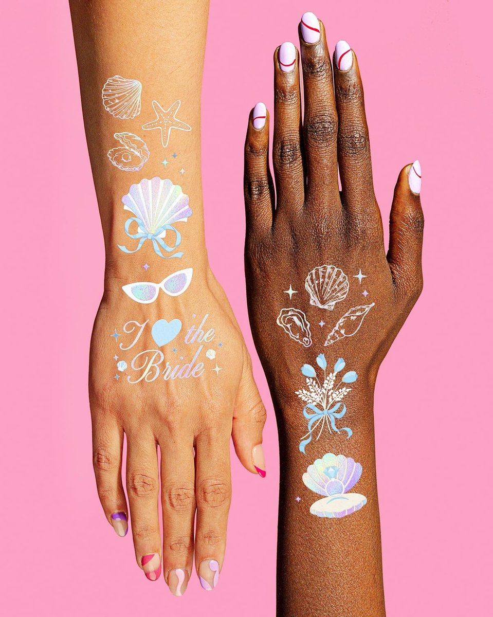 xo, Fetti Seashells + Wedding Bells Temporary Tattoos – 60 Designs for Bachelorette Parties, Bridal Showers & Bridesmaid Favors - görsel 7