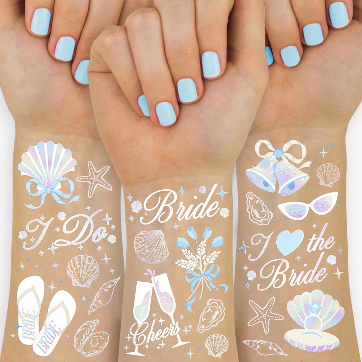 xo, Fetti Seashells + Wedding Bells Temporary Tattoos – 60 Designs for Bachelorette Parties, Bridal Showers & Bridesmaid Favors - görsel 1