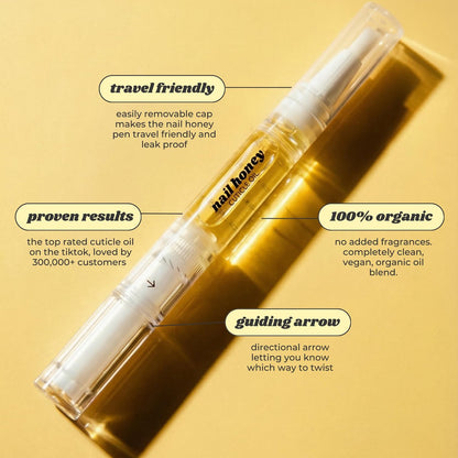 Twinkled T Nail Honey Cuticle Oil Pen – Organic Nail Growth Oil for Dry Cuticles, Brittle Nails & Hangnails – Strengthening Nail Treatment with Jojoba, Almond & Argan Oil (2ml Pen)