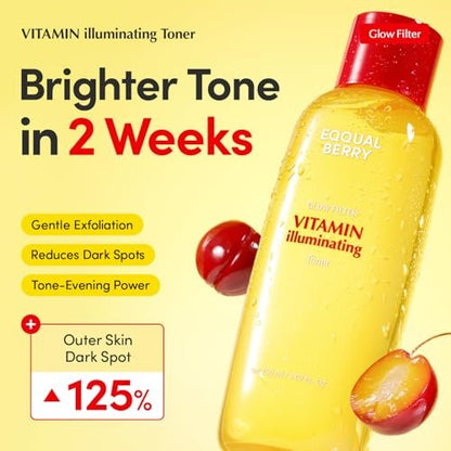 EQQUALBERRY Vitamin Illuminating Toner - Brightening Vitamin C & Niacinamide 3% | Gentle Daily Exfoliating | Skin-Prep Hydration for Glowy Skin (5.07 fl.oz / 150ml) Avelisse