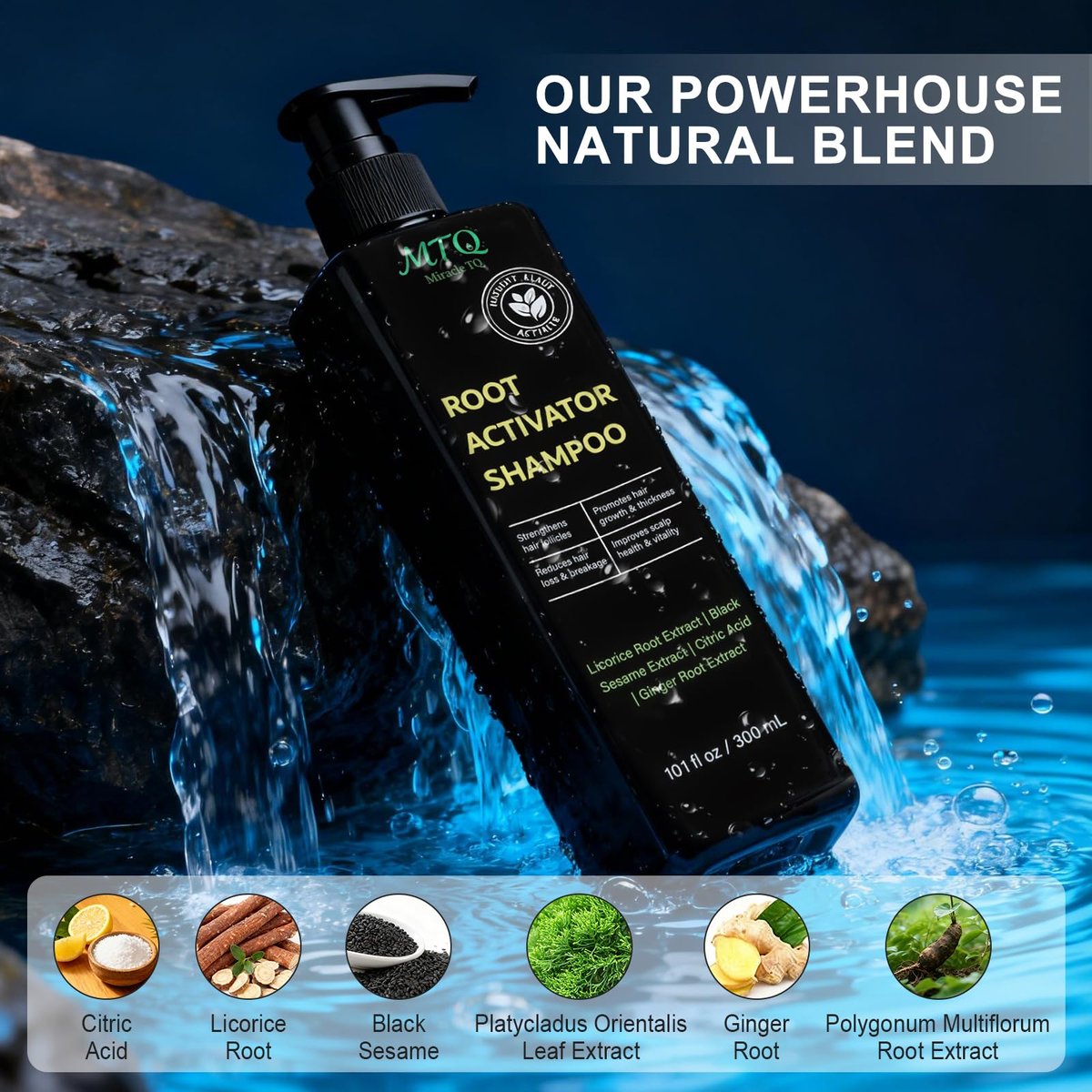 Miracle TQ Root Activator Shampoo for Men & Women - Anti Hair Loss & Hair Regrowth with Natural Herbal Ingredients & Biotin - Scalp Health & Cooling Sensation, 10.1 Fl Oz Avelisse