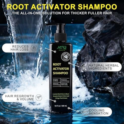 Miracle TQ Root Activator Shampoo for Men & Women - Anti Hair Loss & Hair Regrowth with Natural Herbal Ingredients & Biotin - Scalp Health & Cooling Sensation, 10.1 Fl Oz Avelisse