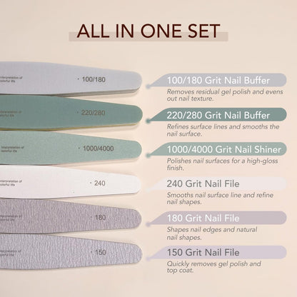 GAOY 7-Piece Nail File and Buffer Set – Emery Boards for Natural Nails, Manicure & Pedicure Tools for Home DIY Salon