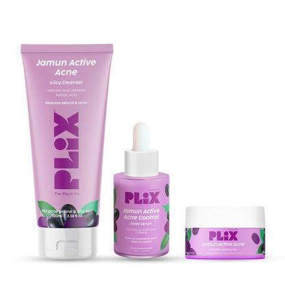 PLI'X - THE PLANT FIX Jamun Cleanser & Serum With Smoothie Moisturizer Combo | Detoxifies Skin, Reduces Active Acne, Fades Blemishes | All Skin Types | 3.38 Fl Oz