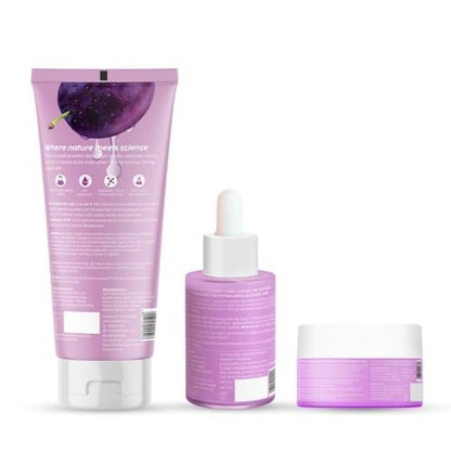 PLI'X - THE PLANT FIX Jamun Cleanser & Serum With Smoothie Moisturizer Combo | Detoxifies Skin, Reduces Active Acne, Fades Blemishes | All Skin Types | 3.38 Fl Oz