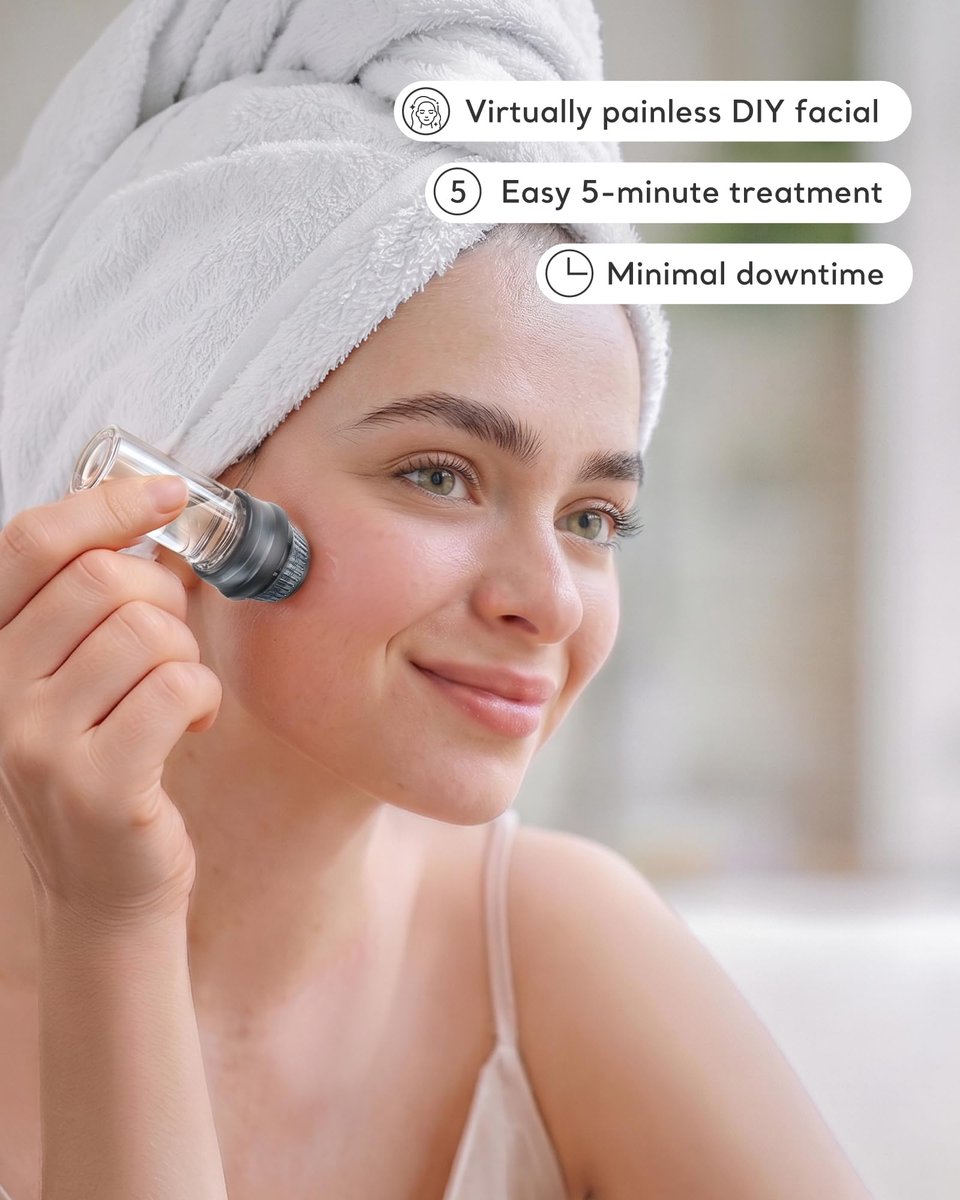 Glemme Micro Infusion Serum Applicator System for Face Skin Care, Titanium Microneedling Roller Stamp 0.25mm for Women & Men (Serum Not Included) - Grey, 1-Pack Avelisse