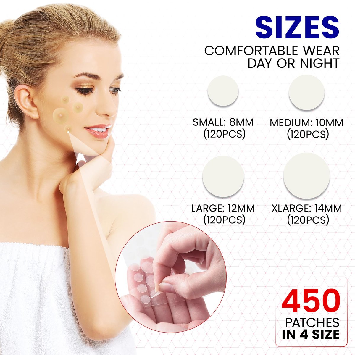 Hellados™ 450 Pimple Patches for Face – 4 Sizes Acne Patches with Tea Tree & Calendula Oil, Hydrocolloid Zit Patches & Blemish Spot Stickers - görsel 3