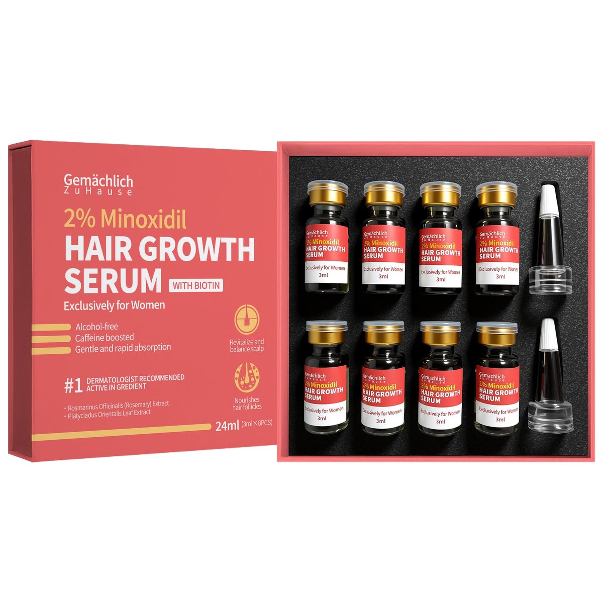 Minoxidil for Women Hair Growth with Biotin, Extra Strength Topical Minoxidil Serum Solution with Rosemary for Hair Regrowth Treatments, Non-Greasy, Helps Prevent Hair Thinning & Hair Loss Avelisse