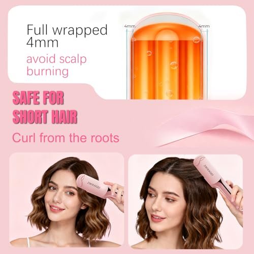 ZWIKAGEF Hair Crimper Curling Wand – 1.25 Inch Ceramic 3 Barrel Curling Iron for Short Hair, Dual Voltage, Anti-Scald Avelisse