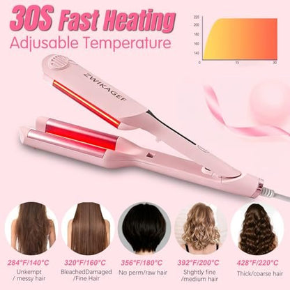 ZWIKAGEF Hair Crimper Curling Wand – 1.25 Inch Ceramic 3 Barrel Curling Iron for Short Hair, Dual Voltage, Anti-Scald Avelisse