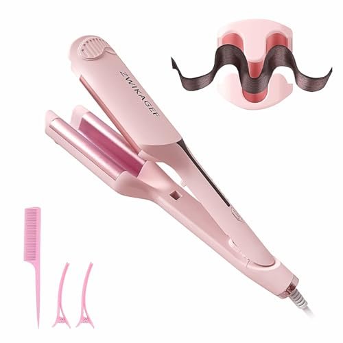 ZWIKAGEF Hair Crimper Curling Wand – 1.25 Inch Ceramic 3 Barrel Curling Iron for Short Hair, Dual Voltage, Anti-Scald Avelisse