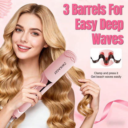 ZWIKAGEF Hair Crimper Curling Wand – 1.25 Inch Ceramic 3 Barrel Curling Iron for Short Hair, Dual Voltage, Anti-Scald Avelisse