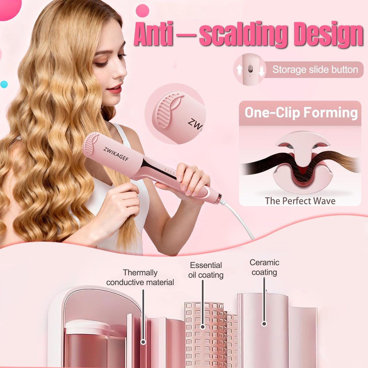 ZWIKAGEF Hair Crimper Curling Wand – 1.25 Inch Ceramic 3 Barrel Curling Iron for Short Hair, Dual Voltage, Anti-Scald Avelisse