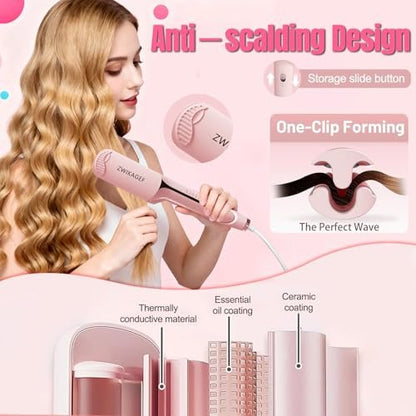 ZWIKAGEF Hair Crimper Curling Wand – 1.25 Inch Ceramic 3 Barrel Curling Iron for Short Hair, Dual Voltage, Anti-Scald Avelisse