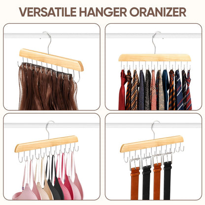 2 Pack Wood Hair Extension Holder for Storing, Washing, Drying, Coloring, Styling - Foldable Hair Extension Hanger with Rotating Multi-Purpose Hooks