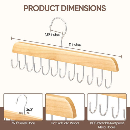 2 Pack Wood Hair Extension Holder for Storing, Washing, Drying, Coloring, Styling - Foldable Hair Extension Hanger with Rotating Multi-Purpose Hooks