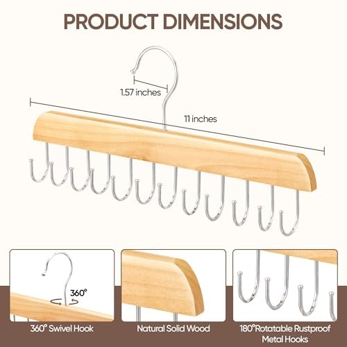 2 Pack Wood Hair Extension Holder for Storing, Washing, Drying, Coloring, Styling - Foldable Hair Extension Hanger with Rotating Multi-Purpose Hooks - görsel 4