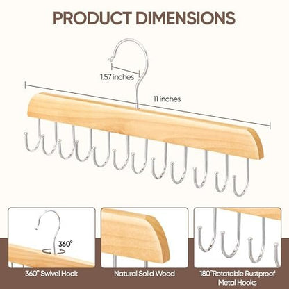 2 Pack Wood Hair Extension Holder for Storing, Washing, Drying, Coloring, Styling - Foldable Hair Extension Hanger with Rotating Multi-Purpose Hooks