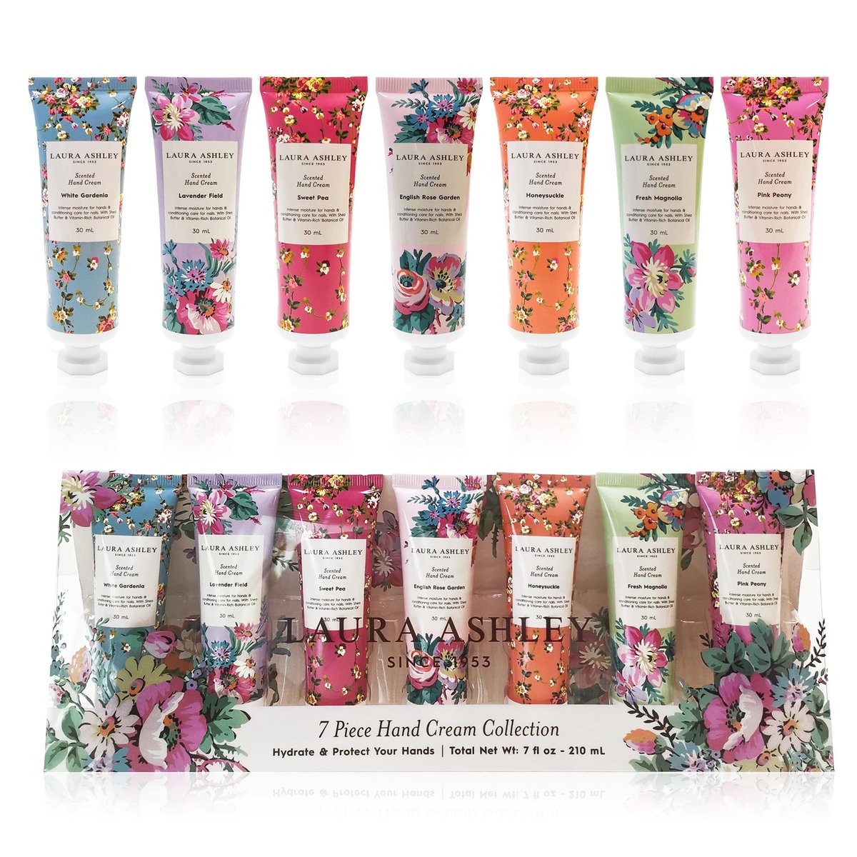 Laura Ashley Hand Cream Set - 7 Piece Hand Lotion Collection for Women, Travel Size Moisturizing Lotion for Dry Skin with Rose, Lavender, Magnolia & Floral Scents - 30ml Each - görsel 1