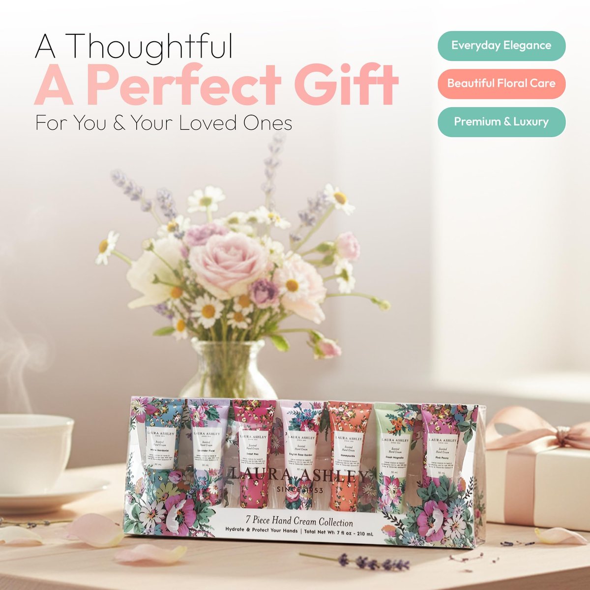 Laura Ashley Hand Cream Set - 7 Piece Hand Lotion Collection for Women, Travel Size Moisturizing Lotion for Dry Skin with Rose, Lavender, Magnolia & Floral Scents - 30ml Each - görsel 7