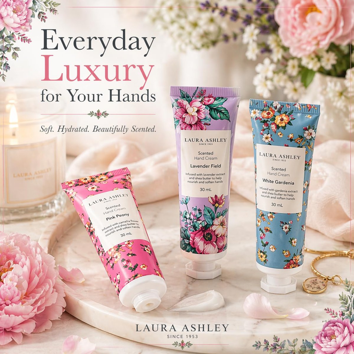 Laura Ashley Hand Cream Set - 7 Piece Hand Lotion Collection for Women, Travel Size Moisturizing Lotion for Dry Skin with Rose, Lavender, Magnolia & Floral Scents - 30ml Each - görsel 17
