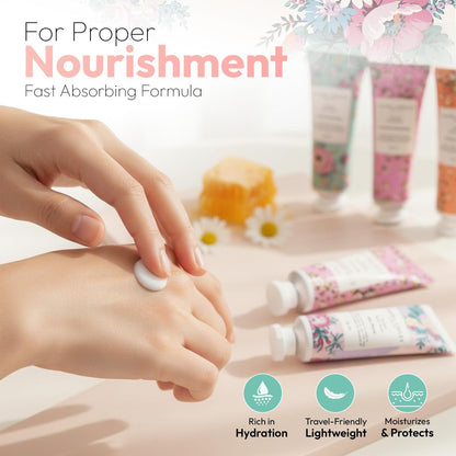 Laura Ashley Hand Cream Set - 7 Piece Hand Lotion Collection for Women, Travel Size Moisturizing Lotion for Dry Skin with Rose, Lavender, Magnolia & Floral Scents - 30ml Each