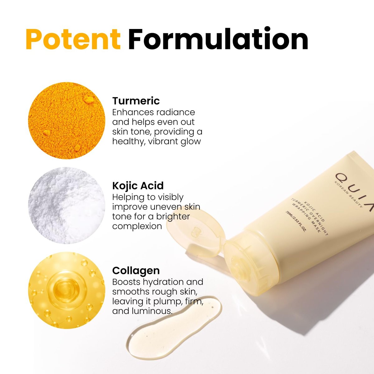QUIA Turmeric + Kojic Acid Overnight Wrapping Mask – Hydrating Korean Face Mask for Glowing Skin, Even Tone & Improved Texture, 2.53 Fl Oz Avelisse