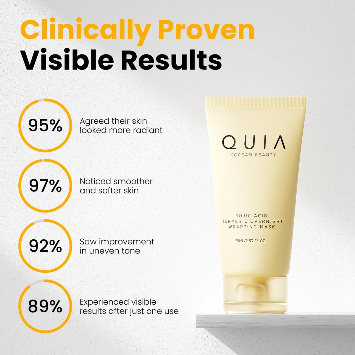 QUIA Turmeric + Kojic Acid Overnight Wrapping Mask – Hydrating Korean Face Mask for Glowing Skin, Even Tone & Improved Texture, 2.53 Fl Oz Avelisse