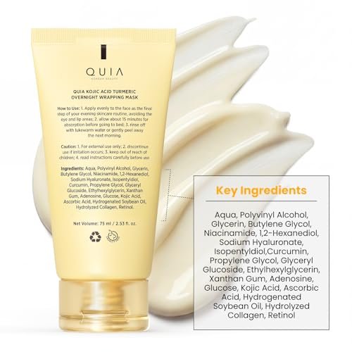 QUIA Turmeric + Kojic Acid Overnight Wrapping Mask – Hydrating Korean Face Mask for Glowing Skin, Even Tone & Improved Texture, 2.53 Fl Oz Avelisse