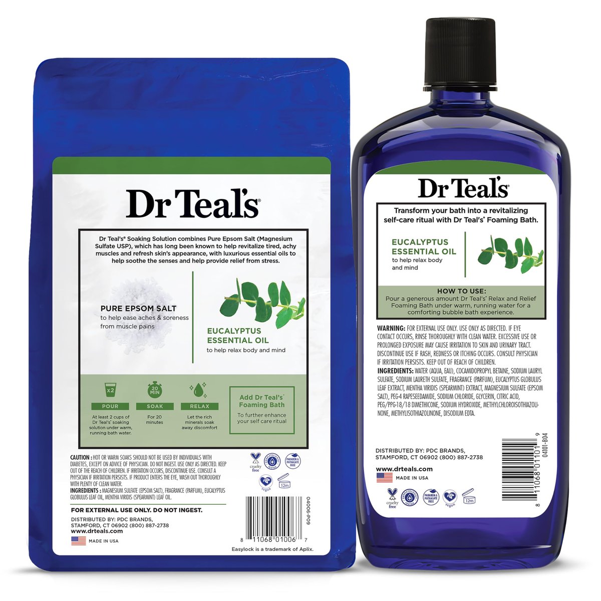 Dr Teal's Pure Epsom Salt Soak and Foaming Bath, Relax & Relief with Eucalyptus & Spearmint, Combo Pack Avelisse