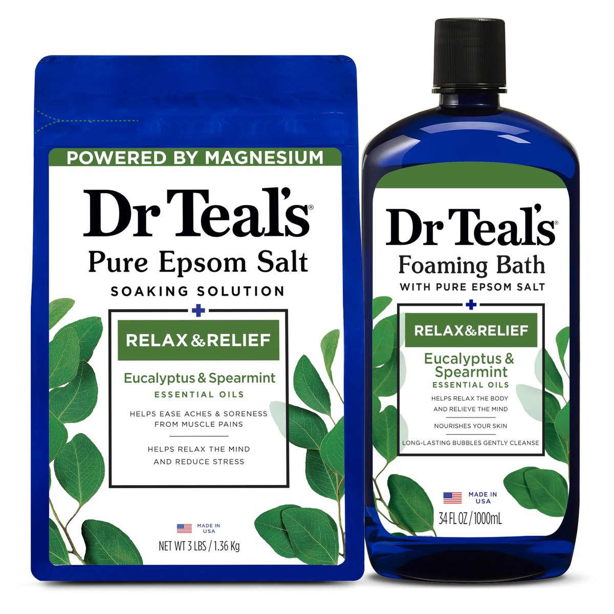 Dr Teal's Pure Epsom Salt Soak and Foaming Bath, Relax & Relief with Eucalyptus & Spearmint, Combo Pack Avelisse