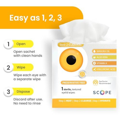 Optase Manuka Oil Eyelid Wipes – 30 Count, Preservative-Free Daily Eyelid Cleansing Wipes for Hygiene and Comfort