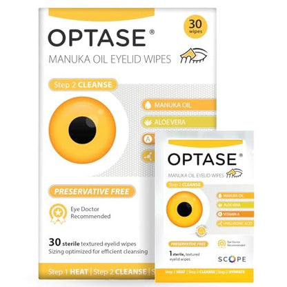 Optase Manuka Oil Eyelid Wipes – 30 Count, Preservative-Free Daily Eyelid Cleansing Wipes for Hygiene and Comfort