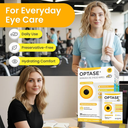 Optase Manuka Oil Eyelid Wipes – 30 Count, Preservative-Free Daily Eyelid Cleansing Wipes for Hygiene and Comfort