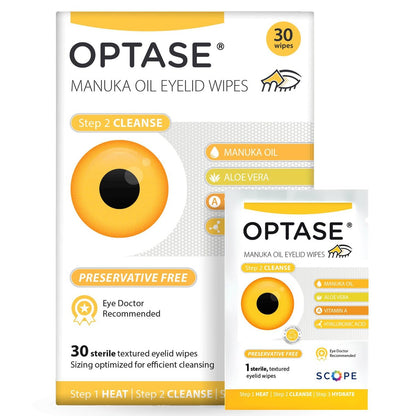 Optase Manuka Oil Eyelid Wipes – 30 Count, Preservative-Free Daily Eyelid Cleansing Wipes for Hygiene and Comfort