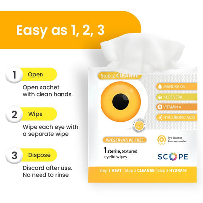 Optase Manuka Oil Eyelid Wipes – 30 Count, Preservative-Free Daily Eyelid Cleansing Wipes for Hygiene and Comfort
