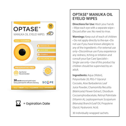 Optase Manuka Oil Eyelid Wipes – 30 Count, Preservative-Free Daily Eyelid Cleansing Wipes for Hygiene and Comfort