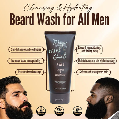 Major Beard Goals 2-in-1 Beard Wash & Conditioner for Men – Gentle Beard Shampoo & Conditioner for Soft, Hydrated, Nourished Facial Hair – Natural Ingredients – 7 oz Avelisse