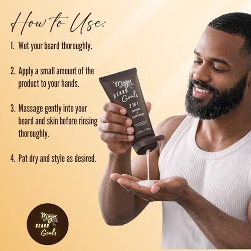 Major Beard Goals 2-in-1 Beard Wash & Conditioner for Men – Gentle Beard Shampoo & Conditioner for Soft, Hydrated, Nourished Facial Hair – Natural Ingredients – 7 oz Avelisse